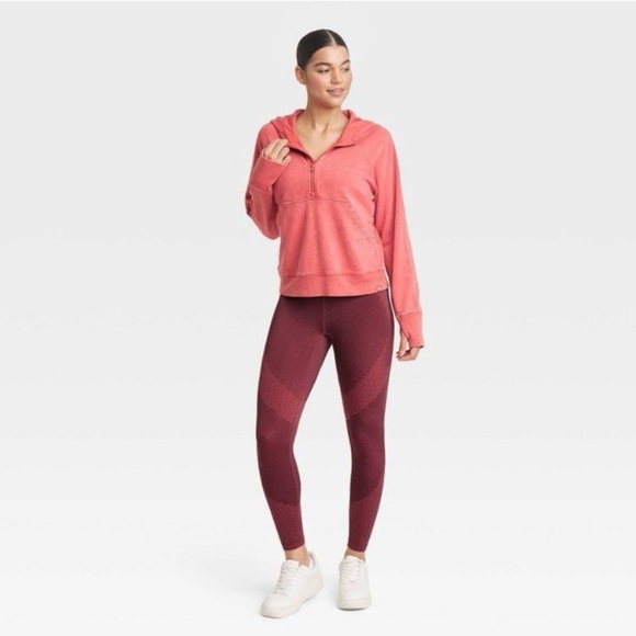 Joy Lab 1/2 Zip Sweatshirt Coral Pink Fleece Pullover Cotton Sz Medium LIKE NEW - Picture 2 of 9